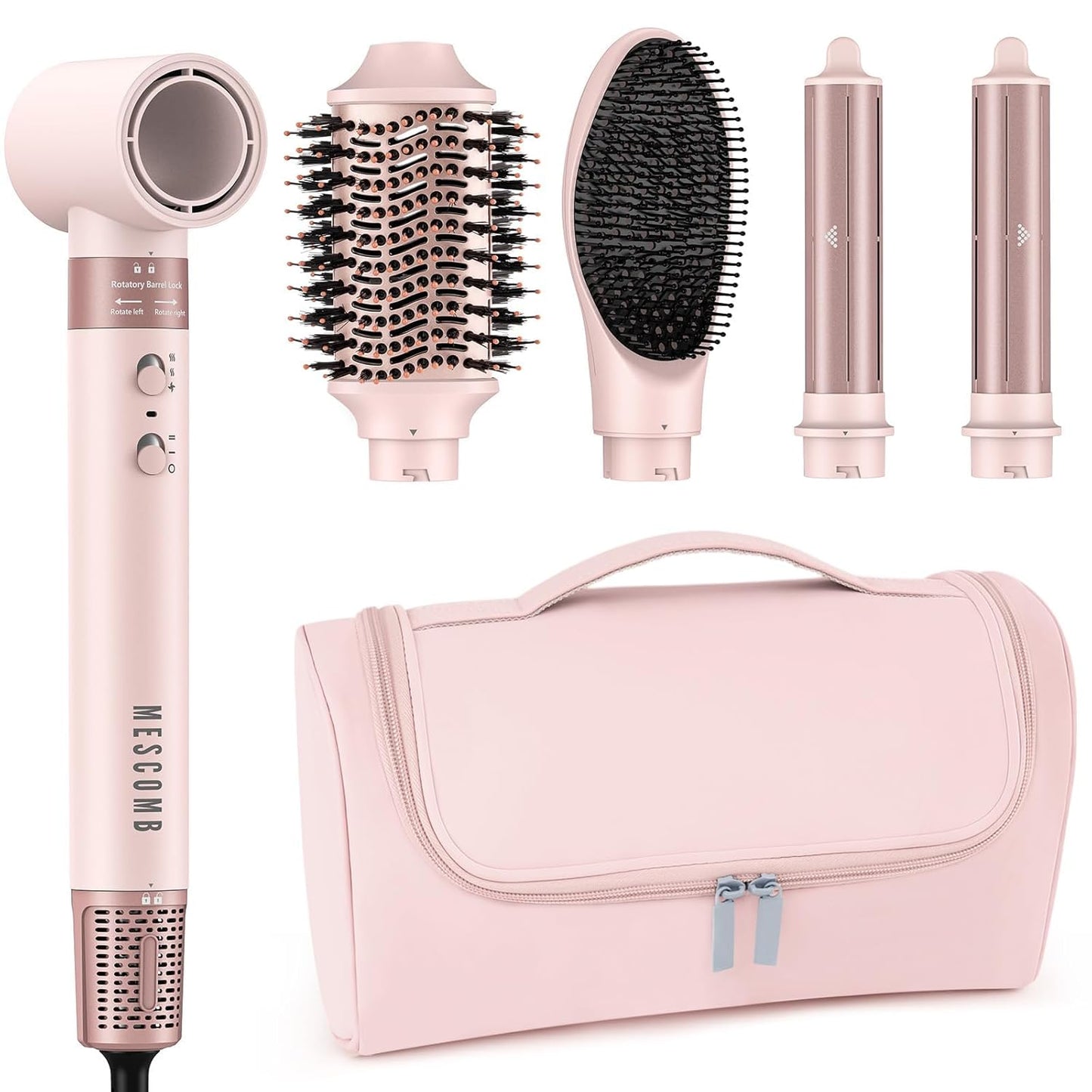 5 in 1 High-Speed Hot Air Styler - Professional Frizz-Free Blow Dryer Brush, Fast Drying, No Heat Damage - Curl, Volumize, Straighten with Travel Bag