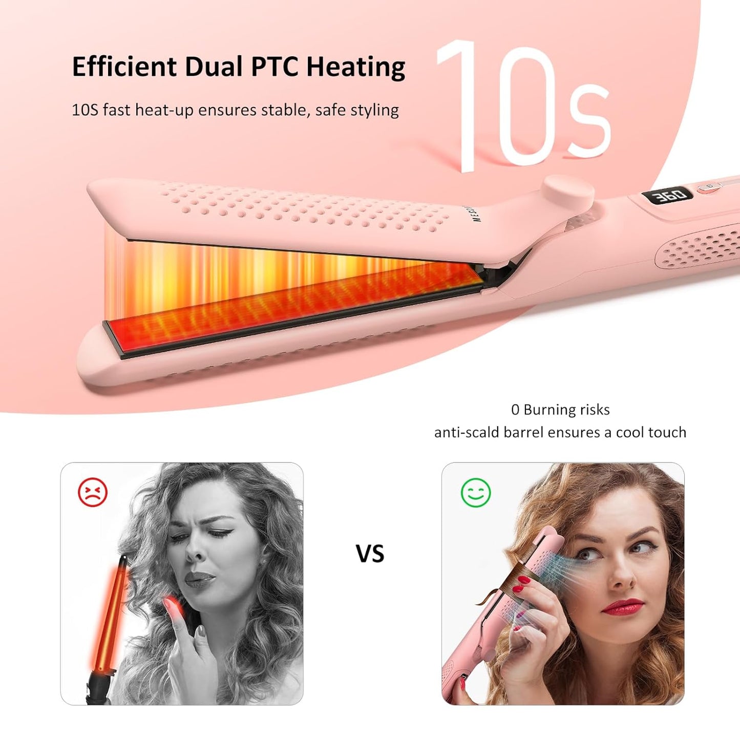 360° Airflow Styler Curling Iron - 1.25 Inch Hair Straightener and Curler 2 in 1 with Vented Cool Air to Lock in Style, Extra LongFlat Iron Curling Wand, Dual Voltage for Europe Travel